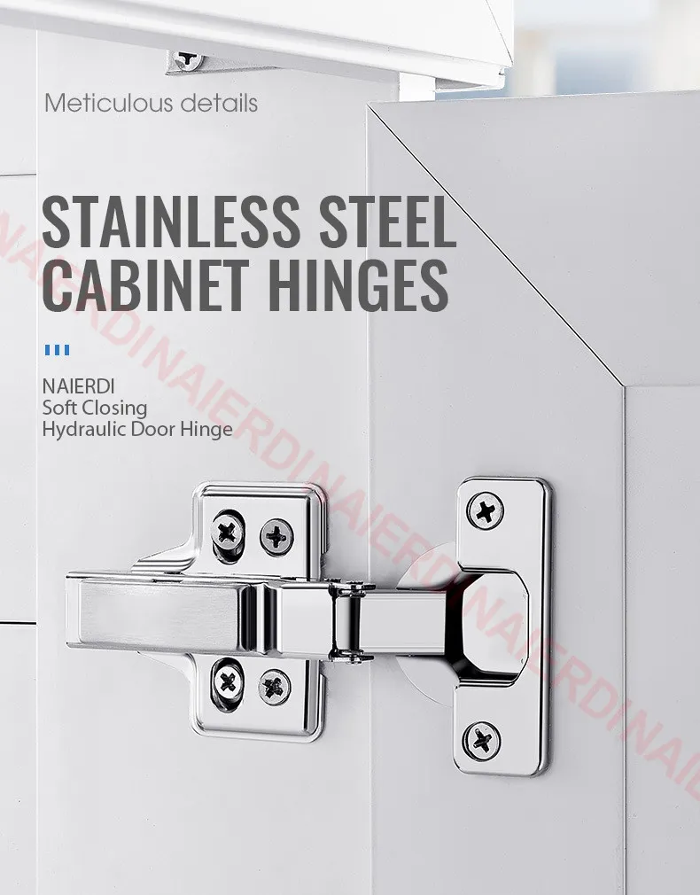 NAIERDI 4/8/12PCS Hinges Stainless Steel Hydraulic Cabinet Door Hinge Damper Buffer Soft Closing for Kitchen Cupboard Furniture