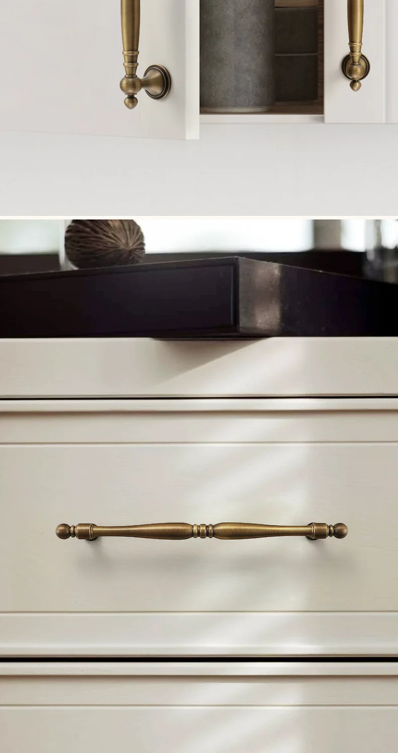 Antique Solid Brass Cabinet Handles Vintage Cup Pulls Retro LuxuryT Bar Handles Longer Drawer Knobs Kitchen Furniture Hardware