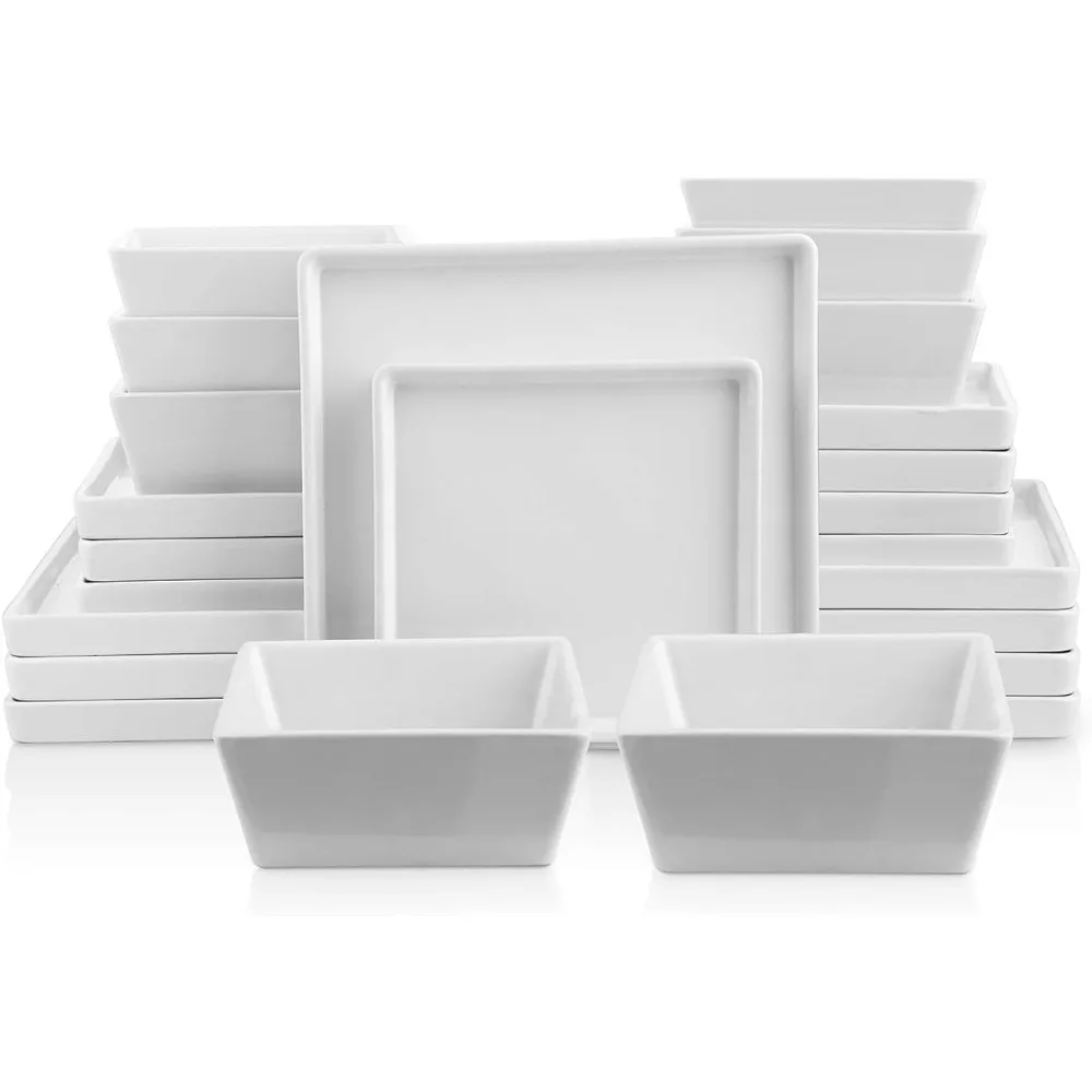 Stone Lain Grace Square Stoneware Dinnerware Set, 24 Piece Service For 8, White