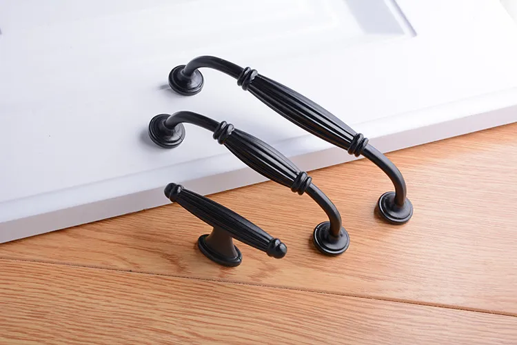 Aluminum Alloy Black Cabinet Handles American Style Solid Kitchen Cupboard Pulls Drawer Knobs Furniture Handle Hardware