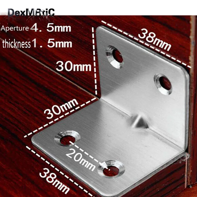 20pcs L-Shape Thickened Stainless Steel Corner 4 Holes Fixing Angle Wood Brackets Furniture Hardware Connection