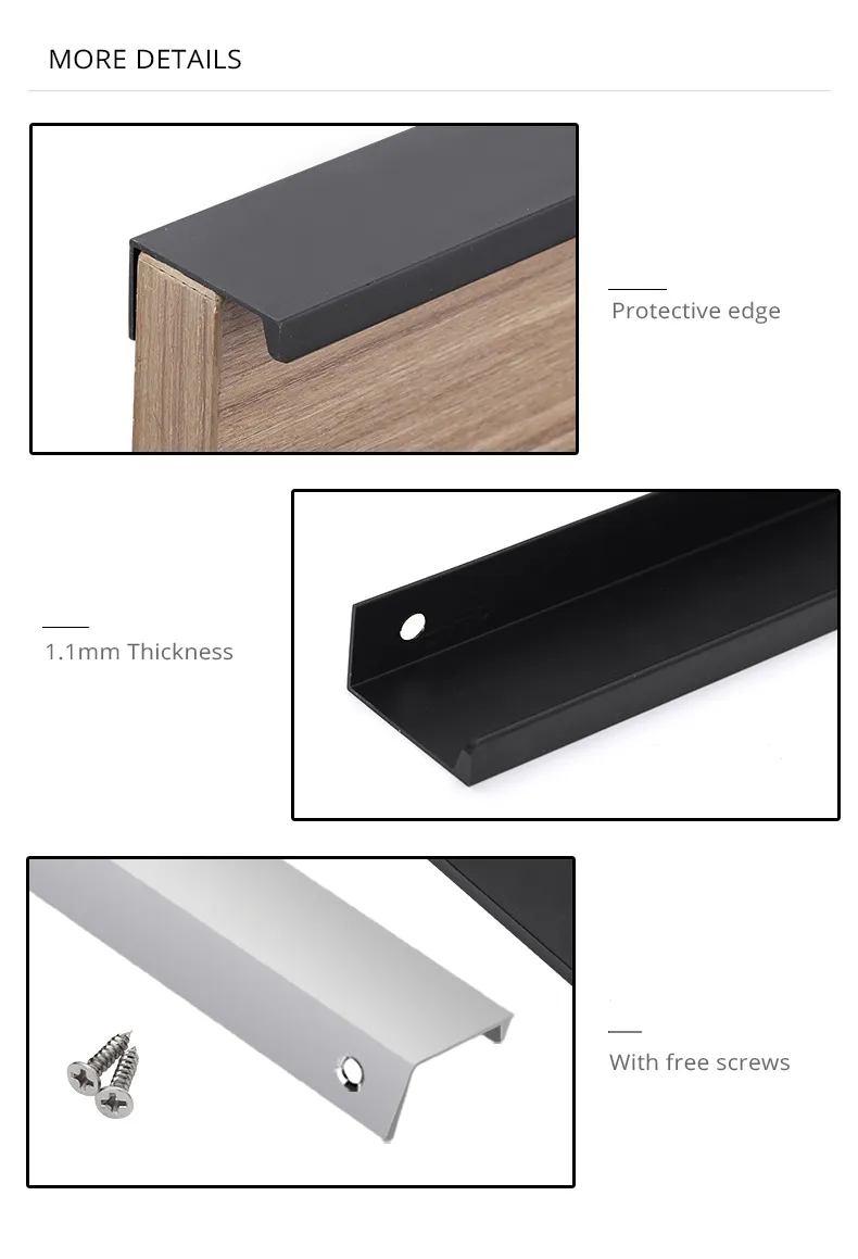 KAK Fashion Black Hidden Cabinet Handles Aluminum Alloy Kitchen Handles Cupboard Pulls Drawer Knobs Furniture Room Door Hardware