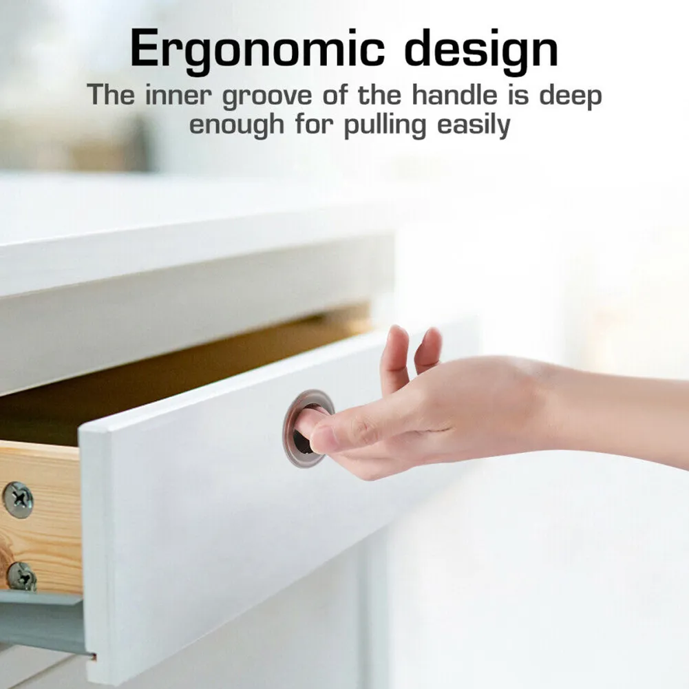 4pcs Stainless Steel Finger Insert Furniture Cabinet Handle Round Recessed Flush Drawers Sliding Door Wardrobe Pull Cupboard