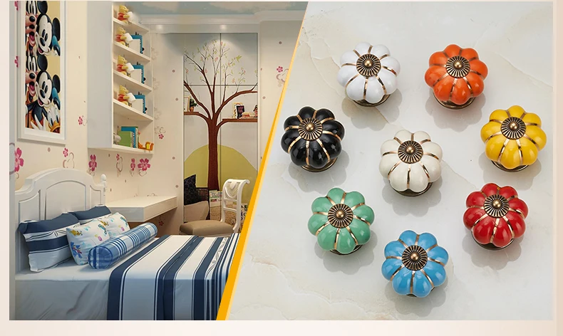 Pumpkin Ceramic Handles 40mm Drawer Knobs Cupboard Door Handles Single Hole Cabinet Handles with screws Furniture Handles