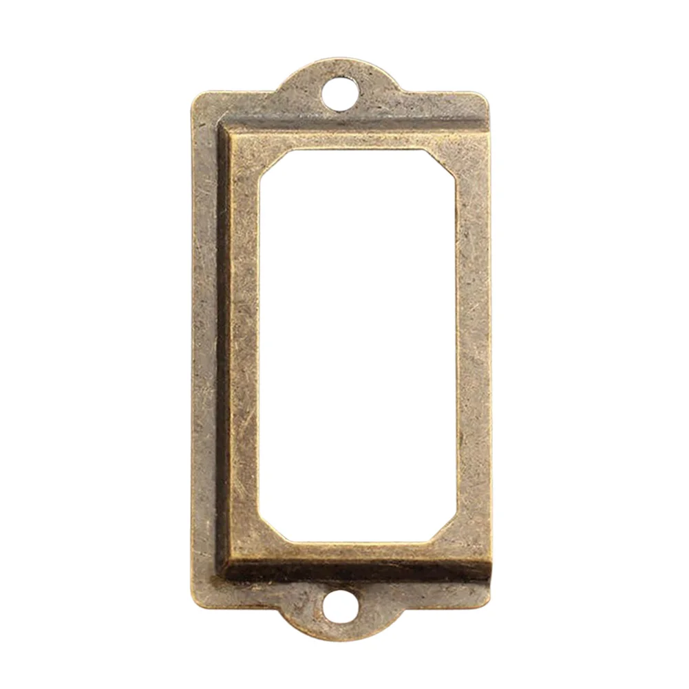 12Pcs Antique Brass Metal Label Pull Frame Handle File Name Card Holder for Furniture Cabinet Drawer Box Case Bin