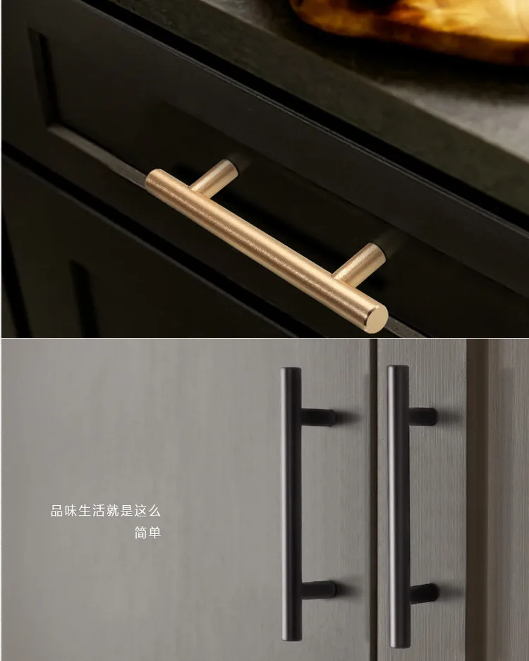 Black Golden Cupboard Handle Brushed Stainless Steel Kitchen Cabinet Door Knob Furniture Drawer Pull Hardware Pulls T Bar Handle