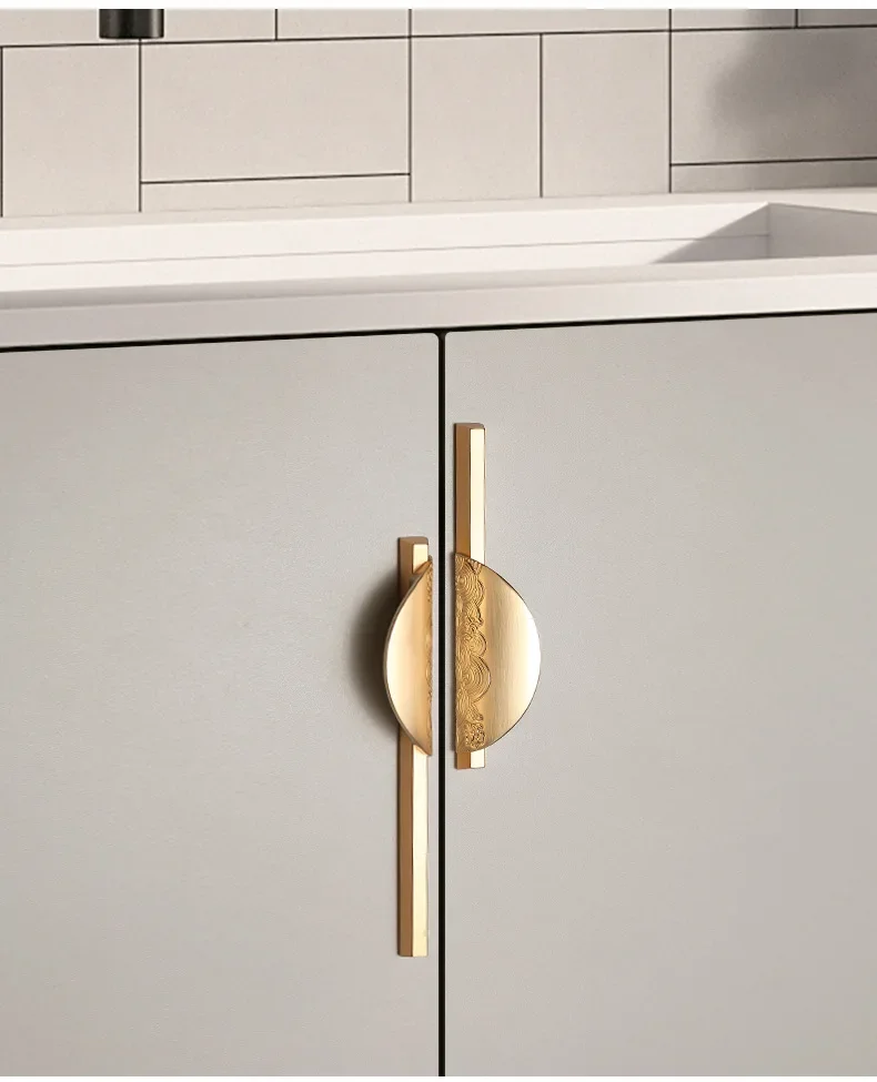 New Gold Semicircle Cupboard Handles Creative Relief Cabinet Pulls Opposite Furniture Luxury Classical Cabinet Door Handles