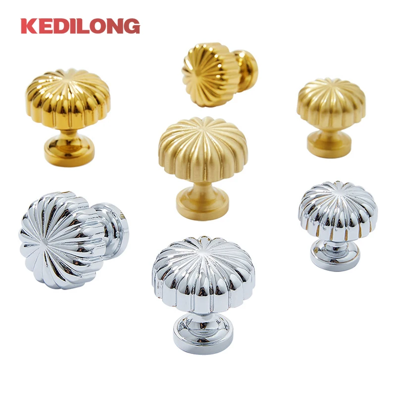 European Modern Luxury Brass Pumpkin Gold Drawer Knob Kitchen Cabinet Silver Pull Handle