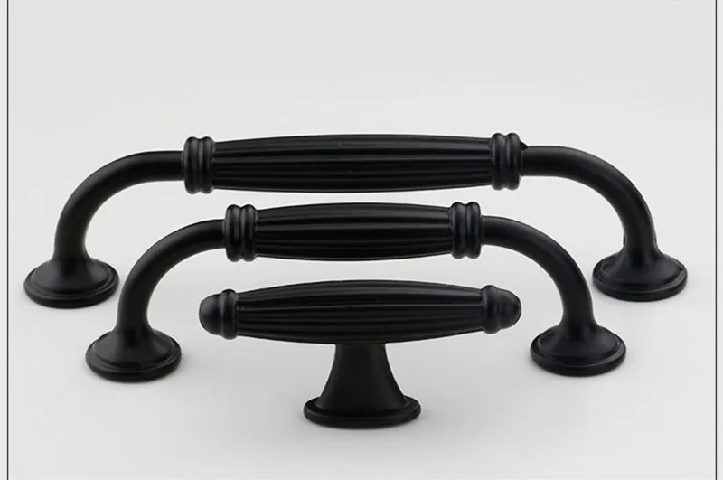 American Style Black Cabinet Handles Solid Aluminum Alloy Kitchen Cupboard Pull Drawer Knobs Furniture Handle Hardware