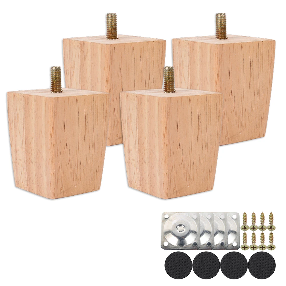 4pcs Solid Wood Furniture Legs Feets Height 6/10/15cm Replacement Home Accessor Sofa Square Bed Table Chair Foot With Connector