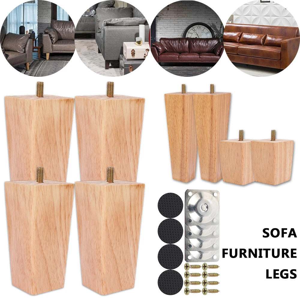 4pcs Solid Wood Furniture Legs Feets Height 6/10/15cm Replacement Home Accessor Sofa Square Bed Table Chair Foot With Connector