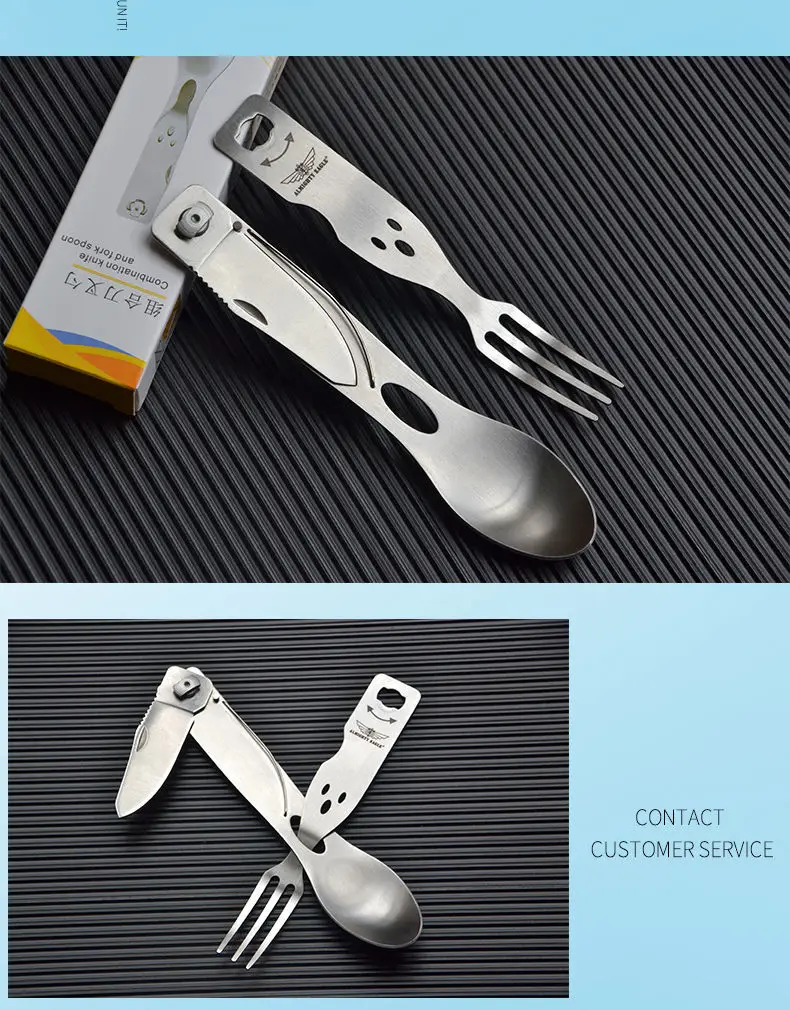 All-purpose eagle outdoor tableware all-purpose picnic portable knife fork spoon all-steel multi-purpose spoon folding knife