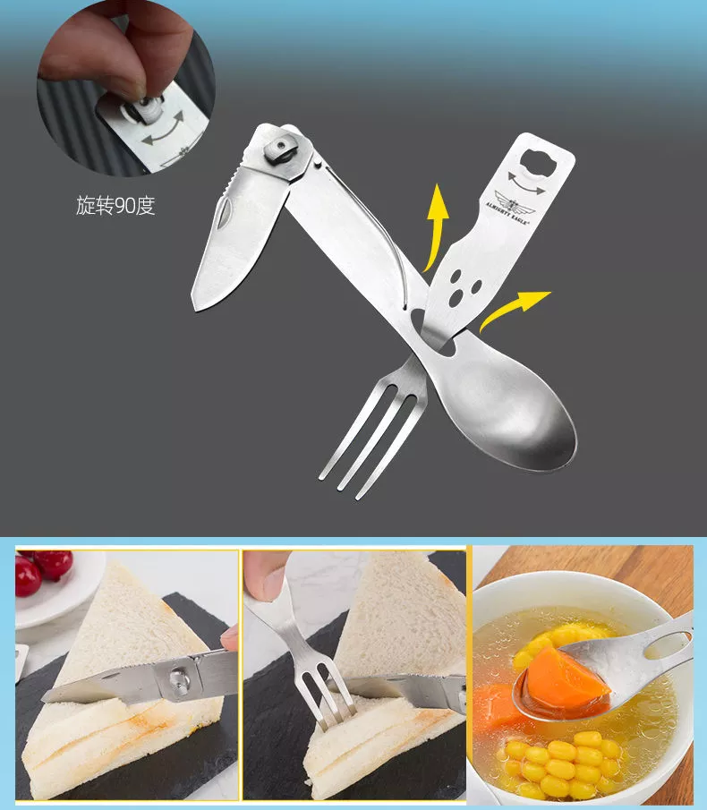 All-purpose eagle outdoor tableware all-purpose picnic portable knife fork spoon all-steel multi-purpose spoon folding knife