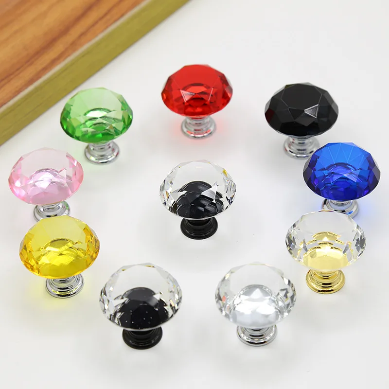 30mm Transparent  Diamond Shape Design Crystal Glass Knobs Cupboard Pulls Drawer Knobs Kitchen Cabinet Handles Furniture Handle