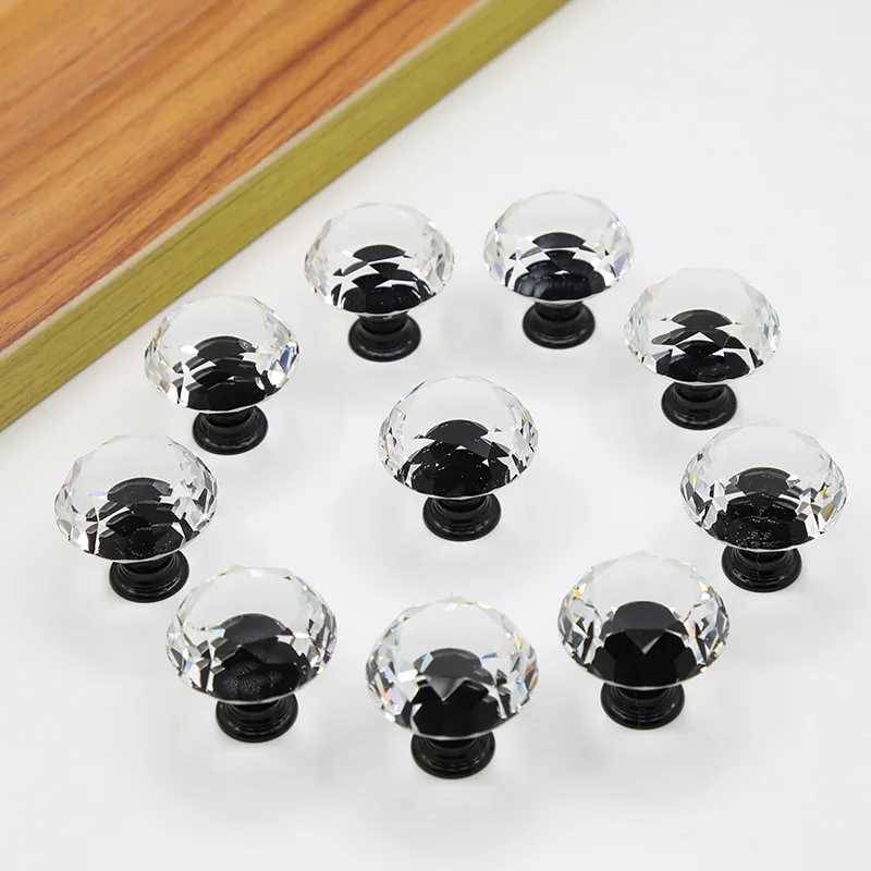 30mm Transparent  Diamond Shape Design Crystal Glass Knobs Cupboard Pulls Drawer Knobs Kitchen Cabinet Handles Furniture Handle
