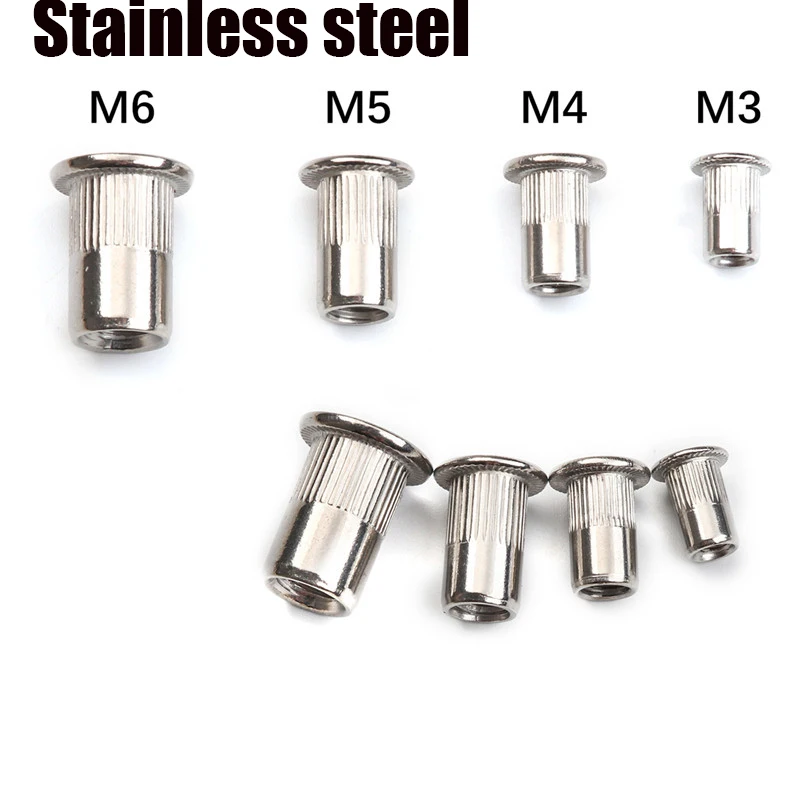 10/20/50PCS 304 Stainless Steel Rivets Nuts Insert Flat Head Threaded Nut Riveter Nut Gun Tools Rustproof M3/M4/M5/M6/M8/M10/M12