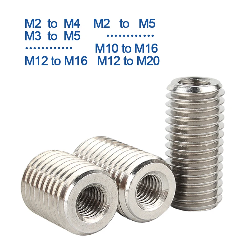 2/ 5pcs Inside Outside Thread Adapter Screw Nuts Insert Sleeve Converter Nut Coupler M2 M3 M4 M5 M6- M12 M20 304 Stainless Steel