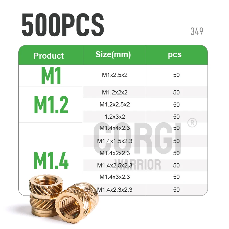 65/1000 Threaded Inserts Nut M1 M1.2 M1.4 M2 M2.5 M3 M4 M5 M6 M8 Heat Thread Metric Knurled Insert Nuts Assortment Kit