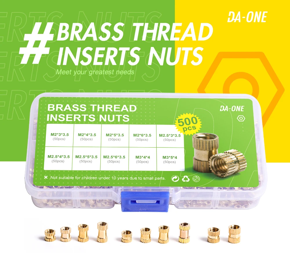 Brass Heat Set Insert Nut Hot Melt Nuts insert Thread Knurled Embedment Copper Nut Assortment Kit for Attach 3D Prints M2-M6
