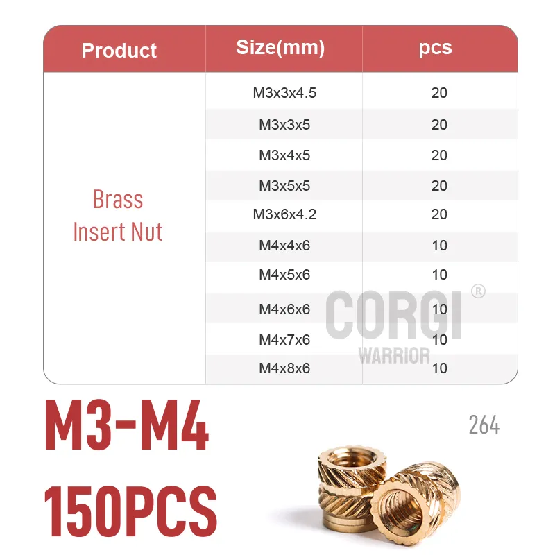 80-1080Pcs Hot Melt Thread Knurled Brass Heat Insert Nut Set M2 M2.5 M3 M4 M5 M6 M8 Copper Embedment Nuts Assortment Embed Parts