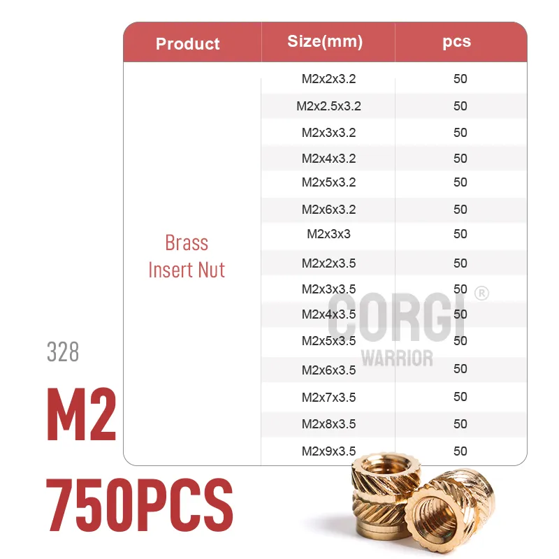 80-1080Pcs Hot Melt Thread Knurled Brass Heat Insert Nut Set M2 M2.5 M3 M4 M5 M6 M8 Copper Embedment Nuts Assortment Embed Parts