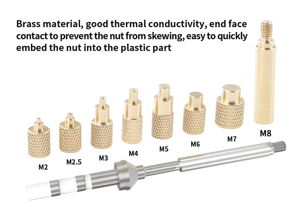 Heat Insert Nut Iron Tip TS100 Soldering Iron Tip Insert Internal Thread Head M2-M8 Brass Hot Melt Insert Nut Insertion Kit