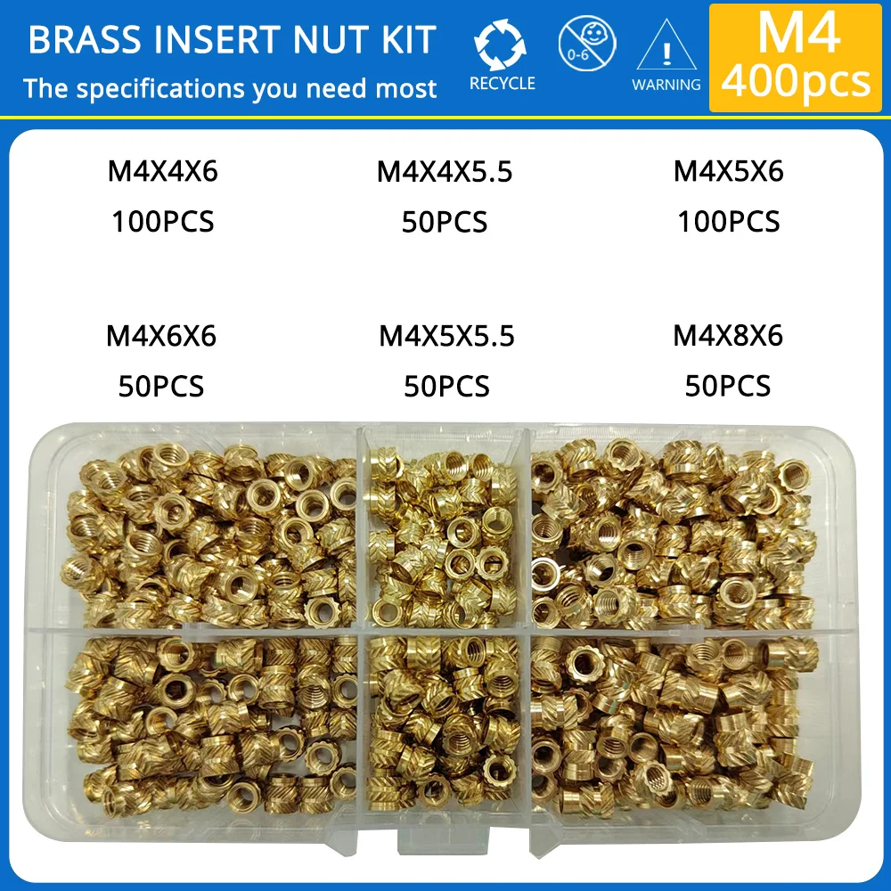 Heat Set Threaded Insert Nut M2 M2.5 M3 M4 M5 M6 Hot Melt Knurled Brass Inserts for 3D Printing Parts Embedment Assortment Kit