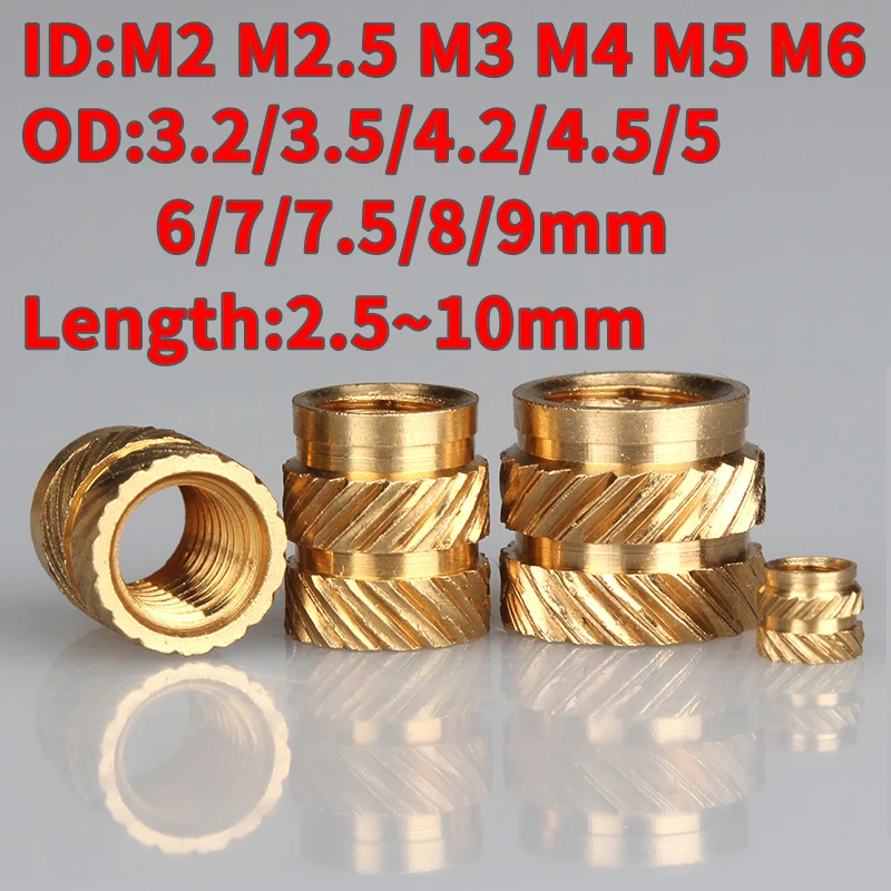 M2 M2.5 M3 M4 M5 M6 Brass Hot Melt Insert Knurled Nut Thread Heat Molding SL-type Double Twill Injection Embedment Nut Injection