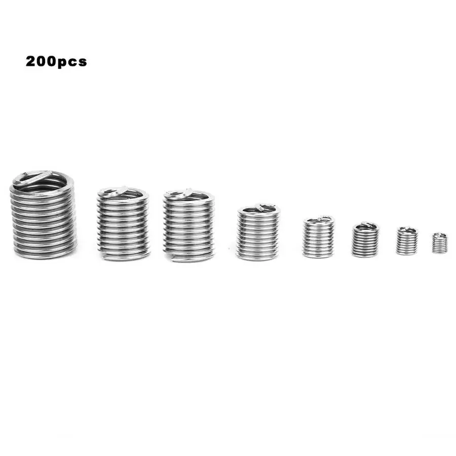 200Pcs M3-M12 2D Fastening Thread Insert Kit Hardware Repair Tool 304 Stainless Steel Spiral Wire Sleeve Screw Wear Set