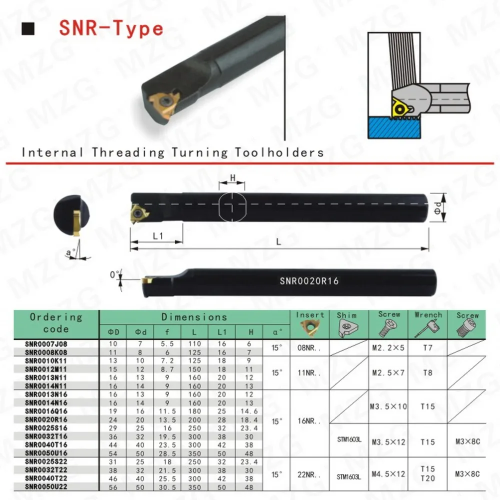 MOSASK 1PC SNR Internal CNC Turning Cutter Threaded Shank Thread Carbide Inserts Lathe Threading Tools Holders