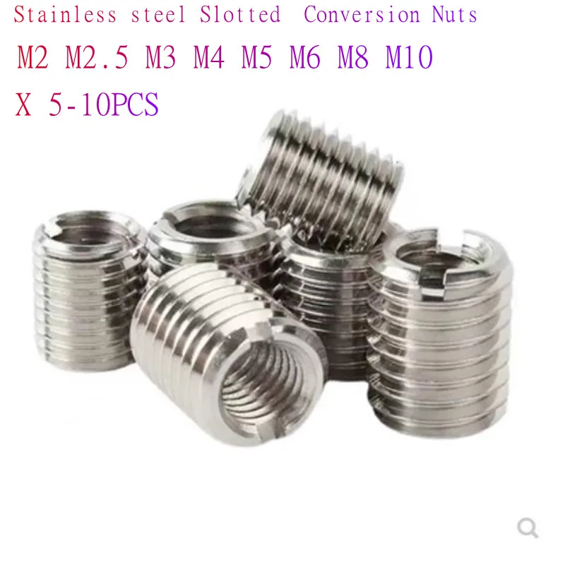 5pcs/10pcs  M2-M10 stainless steel slotted Inside Outside self tapping Thread  Insert  Adapter Screw Nuts Sleeve Converter Nut