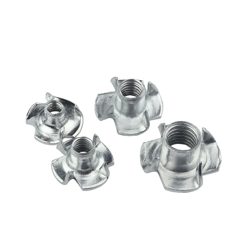 10/ 50pcs M3 M4 M5 M6 M8 M10 M12 Four Claws Nut T-nut Blind Pronged Insert T-Nut for Wood Furniture Hardware