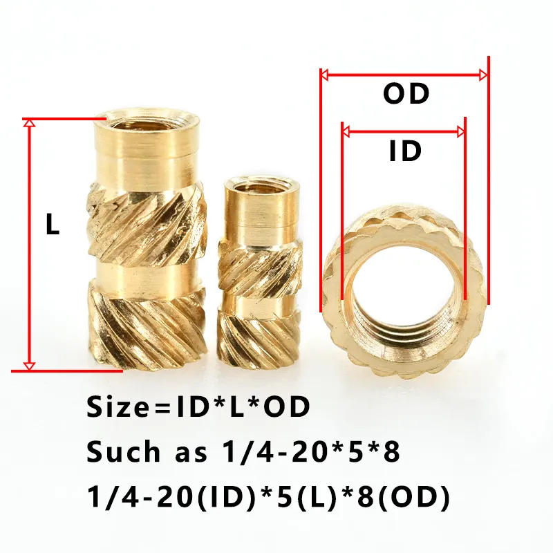 1/4 2-56 4-40 6-32 8-32 10-32 Inch Size Hot Melt Insert Nut Brass Threaded Heating Nuts Inserts PC Laptop 3D Printer Insertnut