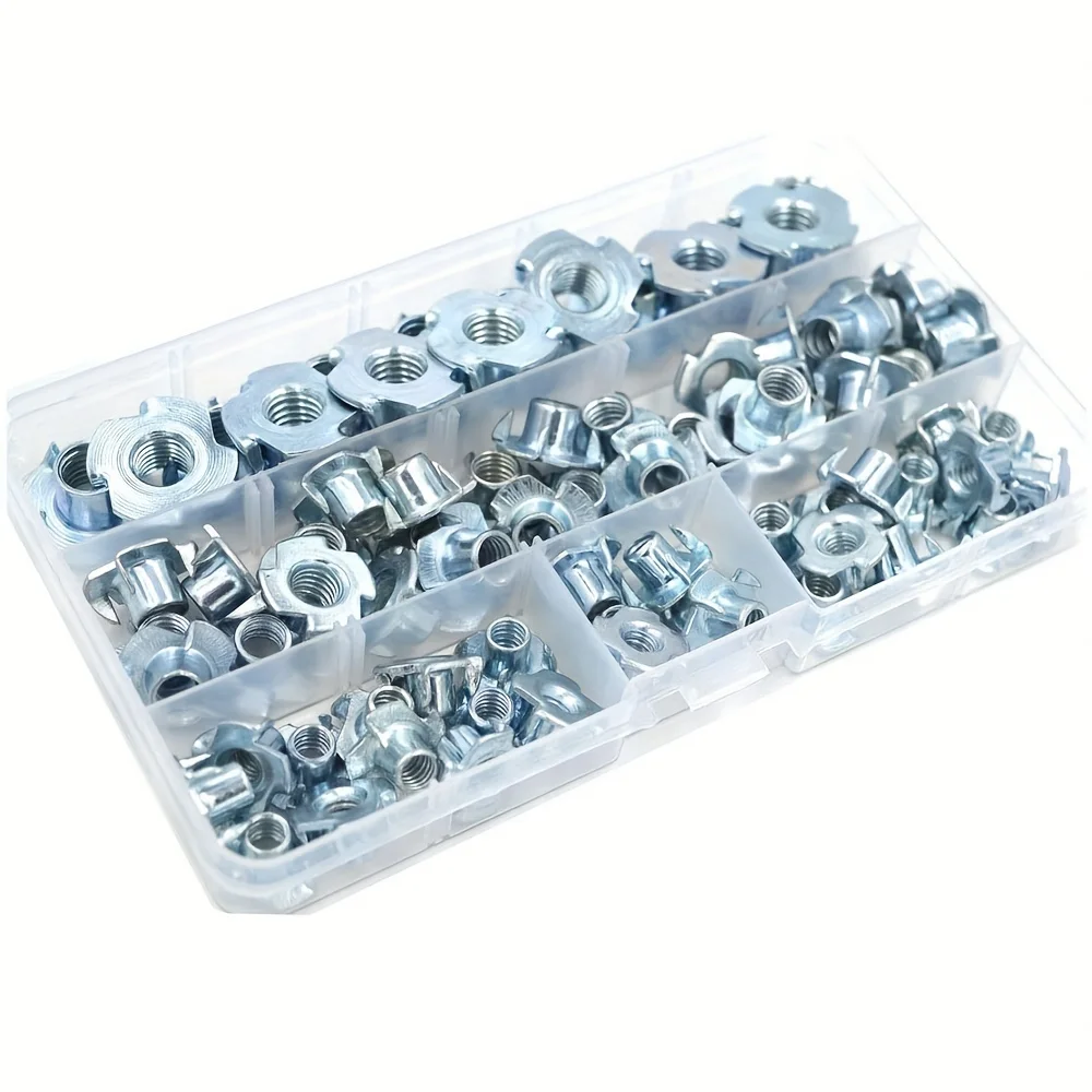 75 PCS Insert Nuts with 4 Impact Points Thread Insert Nuts, Four Point Insert Nuts for Climbing Brackets and Cabinet Woodworking