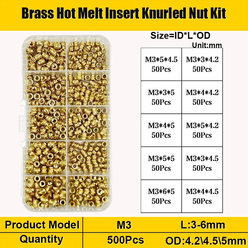 Brass Insert Nut M2 M3 M4 Brass Heat Set Insert Nut Hot Melt Knurled Threaded Inserts Double Twill Embedment Copper Nut 3D Print