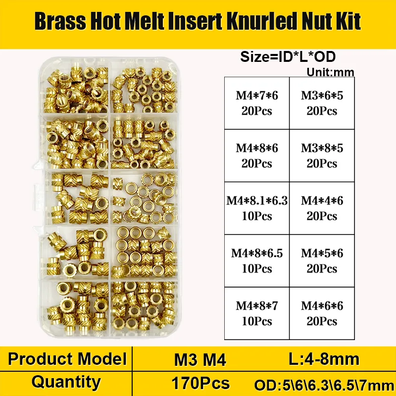 Brass Insert Nut M2 M3 M4 Brass Heat Set Insert Nut Hot Melt Knurled Threaded Inserts Double Twill Embedment Copper Nut 3D Print
