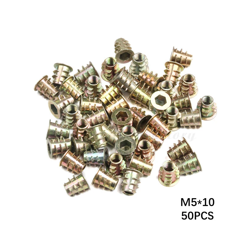 100Pcs M4 M5 M6 M8 M10 Zinc Alloy Thread For Wood Insert Nut Flanged Hex Drive Head Furniture Nuts selection length 10mm to 25mm