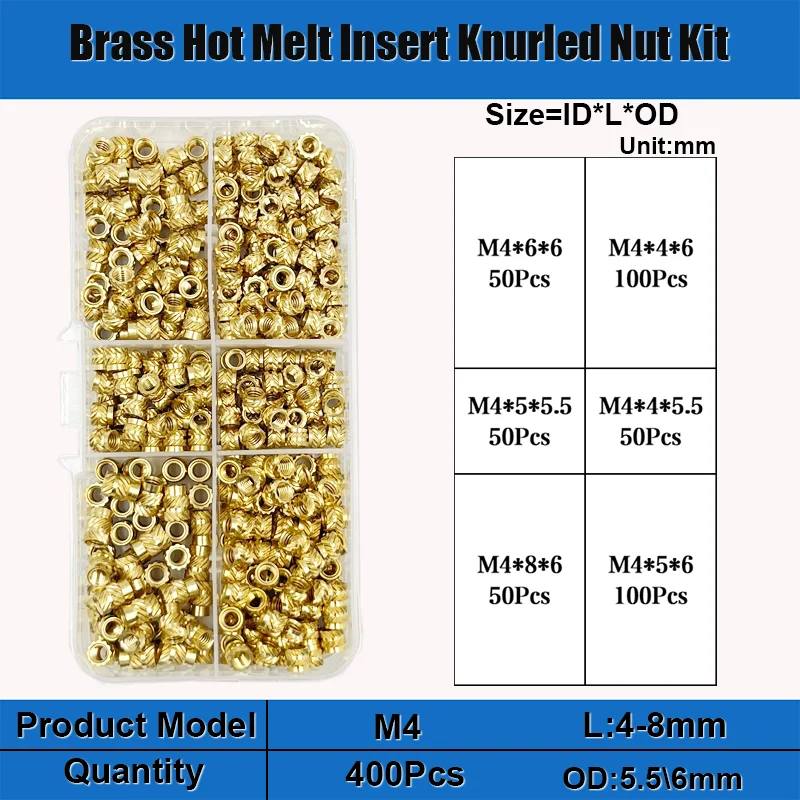 Brass Insert Nut Set M2 M2.5 M3 M4 M5 M6 Hot Melt Knurled Threaded Insert Thread Brass Knurled Embedment Copper Nut for 3d Print