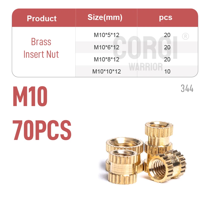 All Sizes Hot Melt Brass Inserts Nut Kit M1 M1.2 M1.4 M1.6 M1.7 to M10 Heat Knurled Thread Injection Insert Nuts Set 70-1300