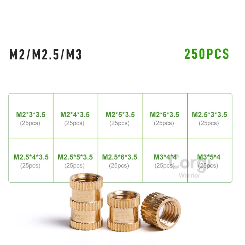 Up To 1150 Brass Threaded Insert Nuts Assortment Set M2 M2.5 M3 M4 M5 M6 Heat Hot Melt Thread Copper Knurled Nut Inserts Kit