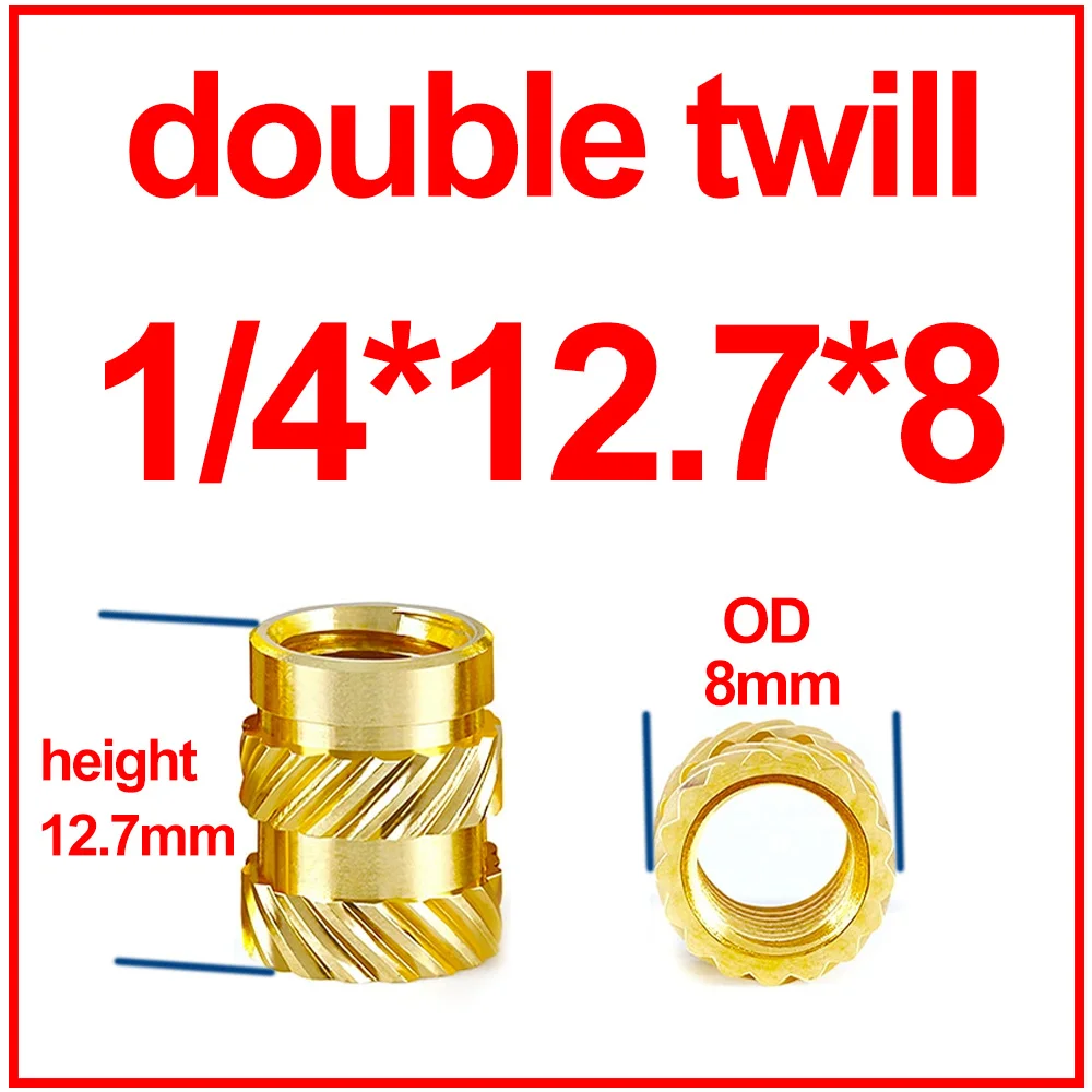 20PCS 1/4 Heat Set Insert Inch Size Threaded Brass Nut Knurled Hot Melt Molding Injection Embedded Copper Nut of 3D Printing