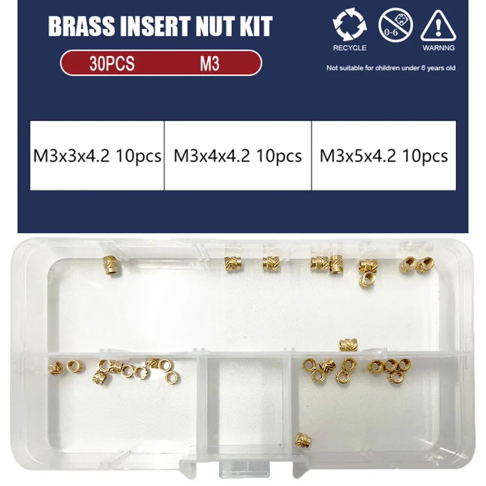 Heat Set Threaded Insert M2 M2.5 M3 M4 M5 M6 Brass Nut Hot Melt Knurled Inserts Double Twill Embedment Copper Nut Assortment Kit