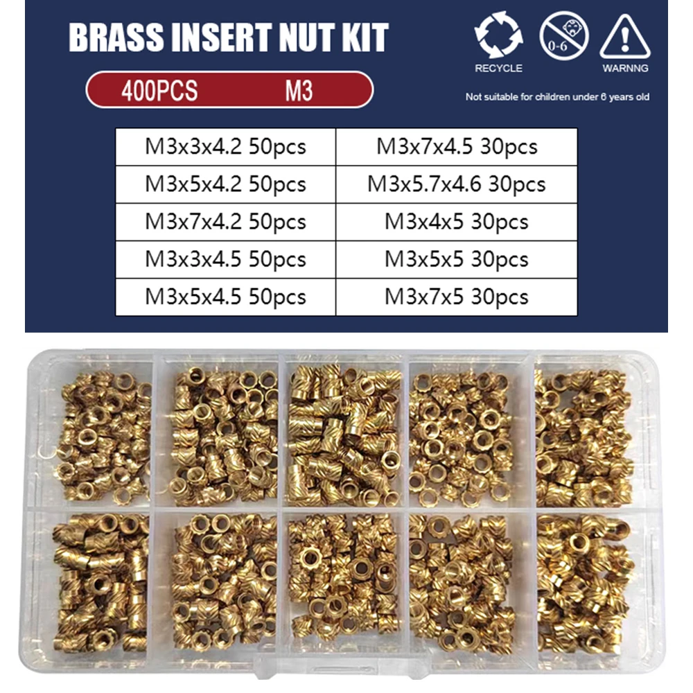 Heat Set Threaded Insert M2 M2.5 M3 M4 M5 M6 Brass Nut Hot Melt Knurled Inserts Double Twill Embedment Copper Nut Assortment Kit