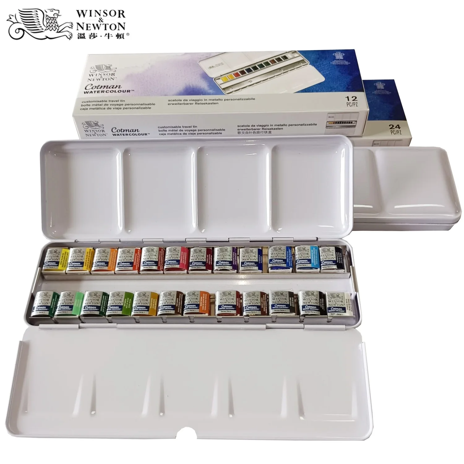 Winsor Newton Cotman Solid Watercolor Paint 24 Half Pans Colors Metal Color Pattle Set Professional Artist Pigment Aquarelle