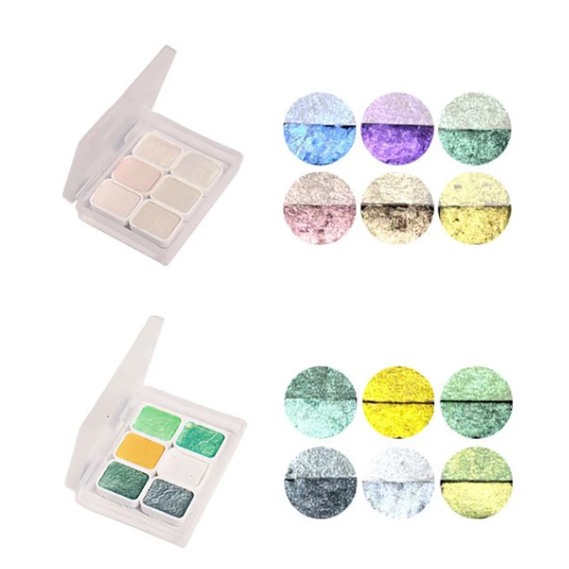 1ml 6-color Pearl Series Manual Solid Watercolor Paint Set Art Nail Painting Decorative Watercolor