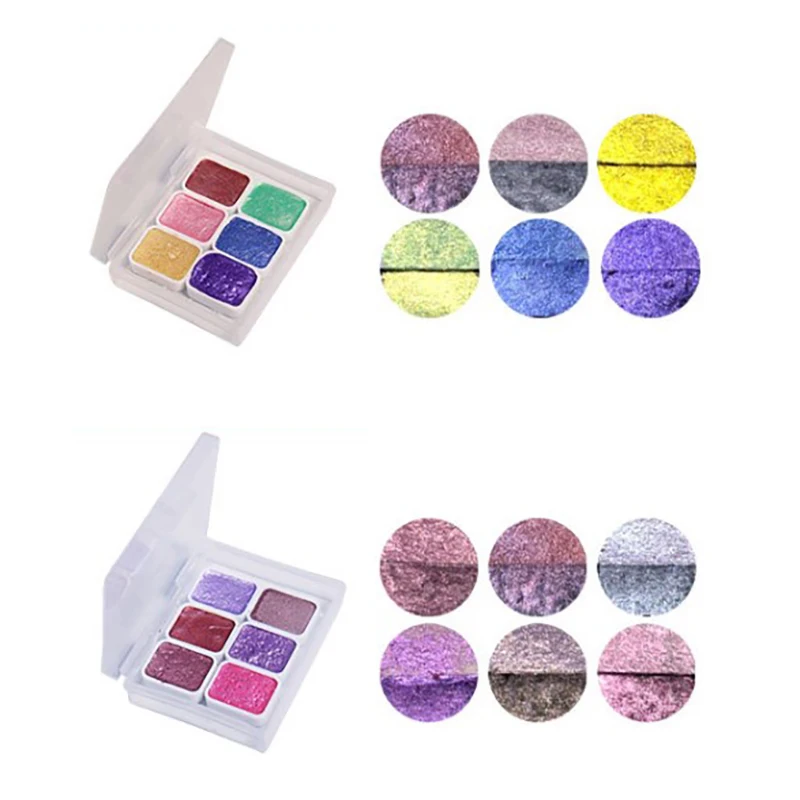 1ml 6-color Pearl Series Manual Solid Watercolor Paint Set Art Nail Painting Decorative Watercolor