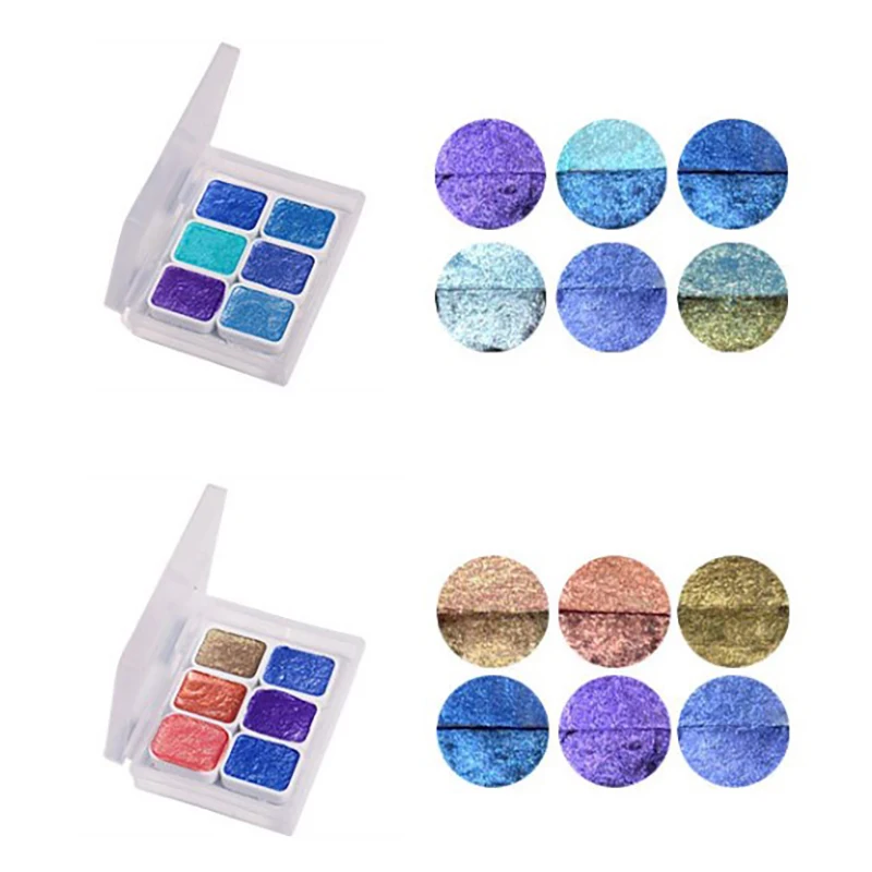 1ml 6-color Pearl Series Manual Solid Watercolor Paint Set Art Nail Painting Decorative Watercolor