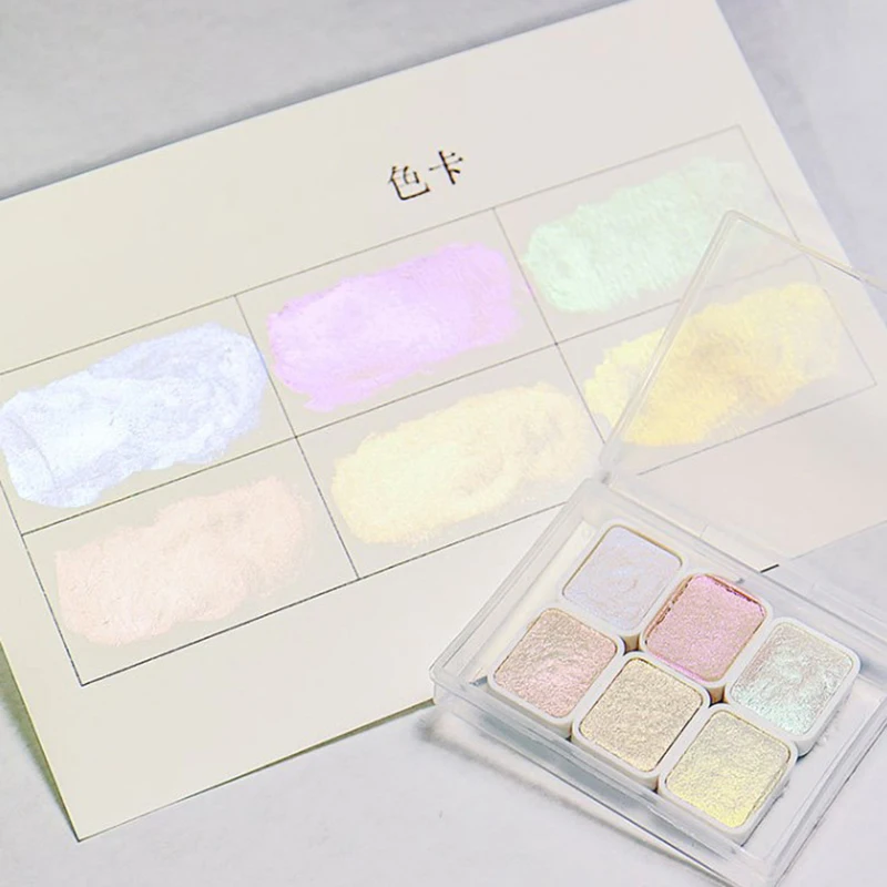 1ml 6-color Pearl Series Manual Solid Watercolor Paint Set Art Nail Painting Decorative Watercolor