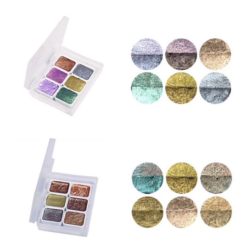 1ml 6-color Pearl Series Manual Solid Watercolor Paint Set Art Nail Painting Decorative Watercolor