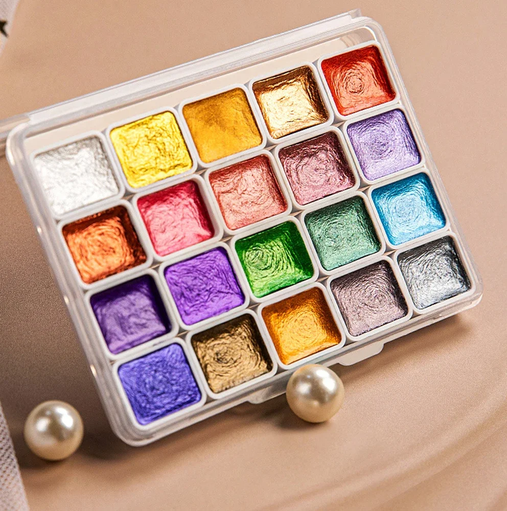 12/20/24/60 Colors Pearlescent Watercolor Pigment Set Portable Solid Watercolor Items Pigment for Painting Art Supplies